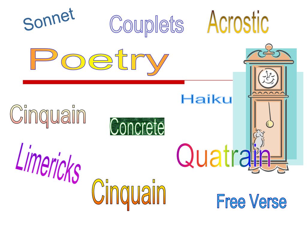 Acrostic Sonnet Couplets Poetry Haiku Cinquain Concrete Quatrain Ppt Download