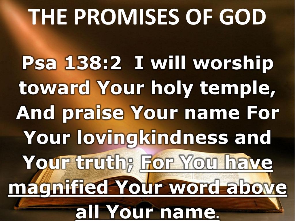 THE PROMISES OF GOD Psa 138:2 I will worship toward Your holy temple, And  praise Your name For Your lovingkindness and Your truth; For You have  magnified. - ppt download