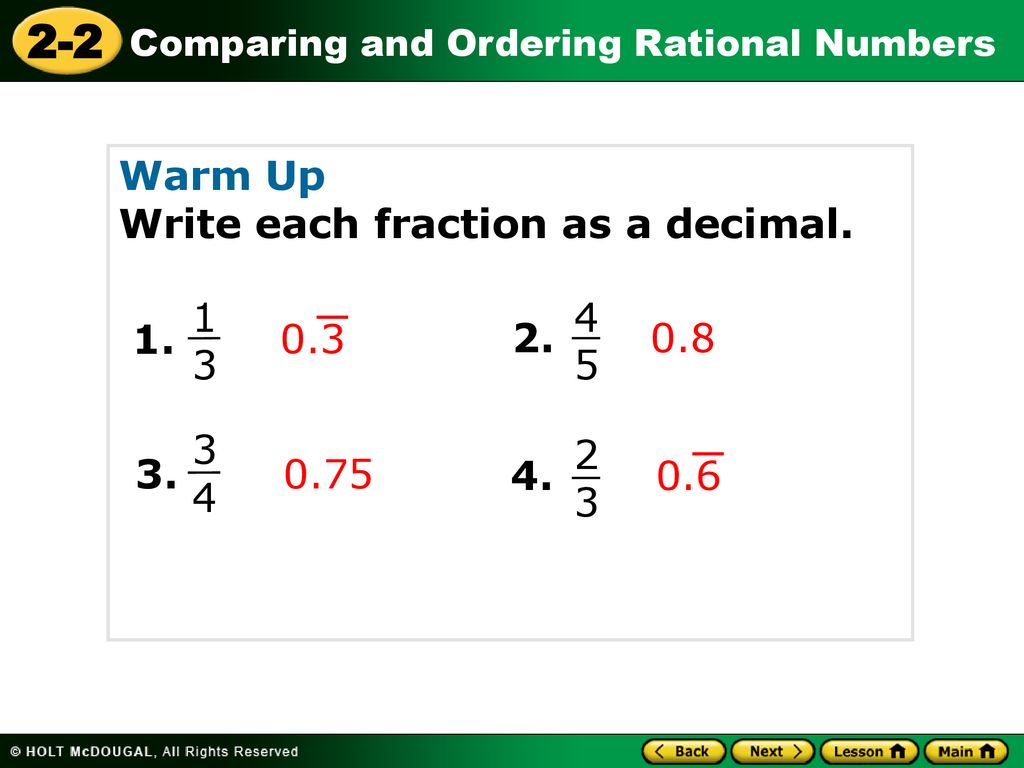 Warm Up Write each fraction as a decimal ppt download