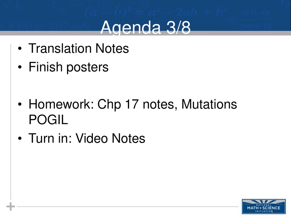 Agenda 3 8 Translation Notes Finish Posters Ppt Download