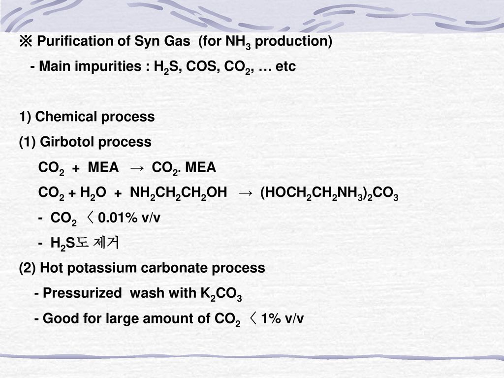 Purification Of Syn Gas For Nh3 Production Ppt Download