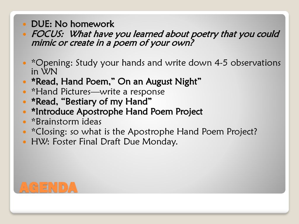 AGENDA DUE: No homework - ppt download
