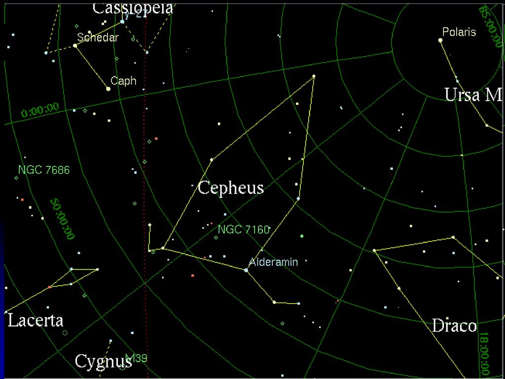 Цефей созвездие какие звезды. Созвездие Цефея схема. Созвездие Цефей самая яркая звезда. Созвездие Цефея на карте звездного неба. Цефей Созвездие схема с названиями звезд.