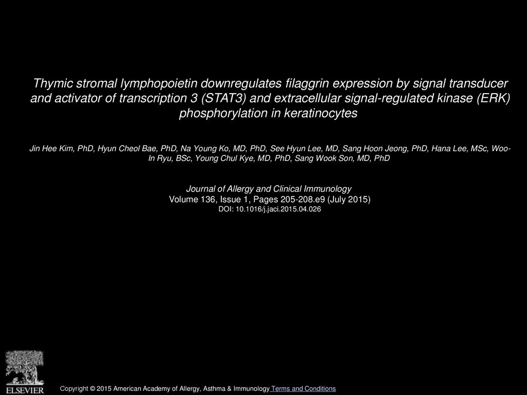 Thymic stromal lymphopoietin downregulates filaggrin expression by signal  transducer and activator of transcription 3 (STAT3) and extracellular  signal-regulated. - ppt download
