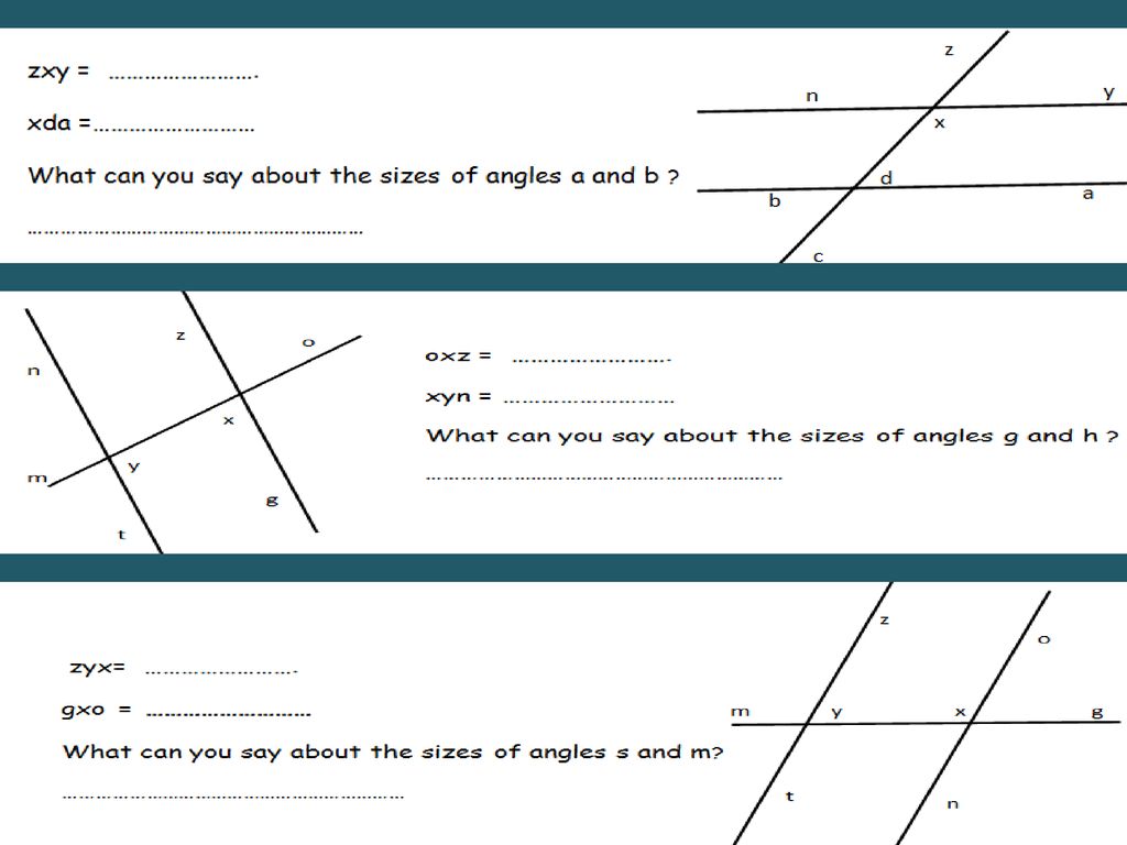 Angles formed by parallel lines worksheet