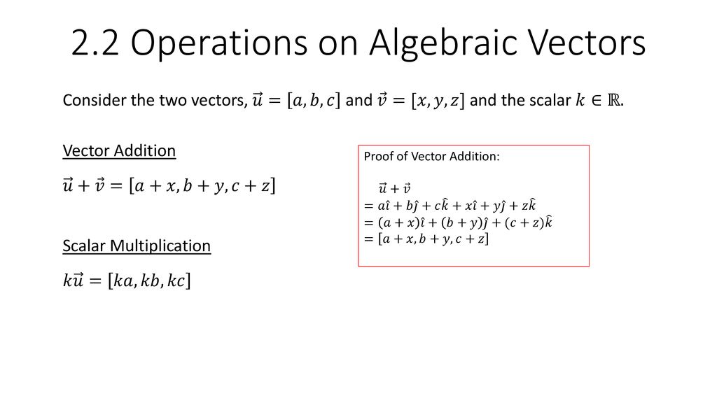 2 2 Operations On Algebraic Vectors Ppt Download