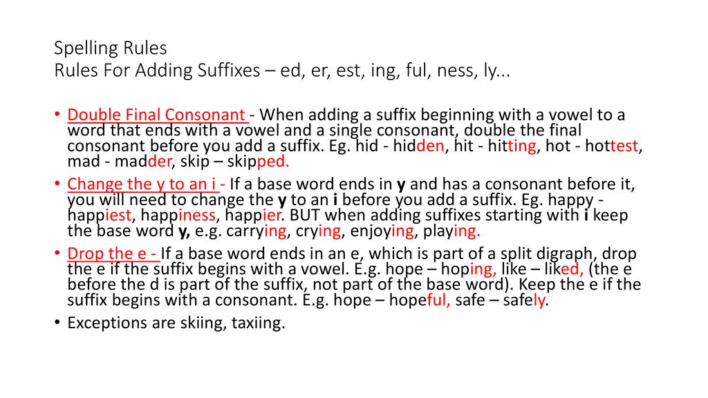 Rule: adding suffixes 's', 'ing' and 'ed' - Studyladder