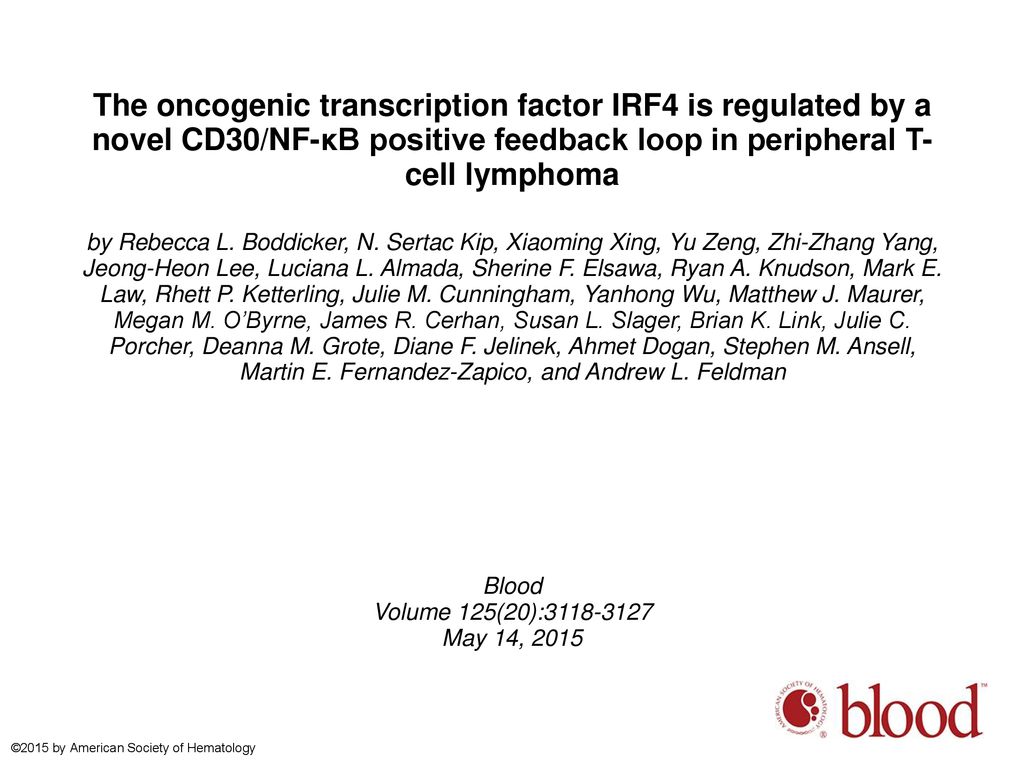 The Oncogenic Transcription Factor Irf4 Is Regulated By A Novel Cd30 Nf Kb Positive Feedback Loop In Peripheral T Cell Lymphoma By Rebecca L Boddicker Ppt Download