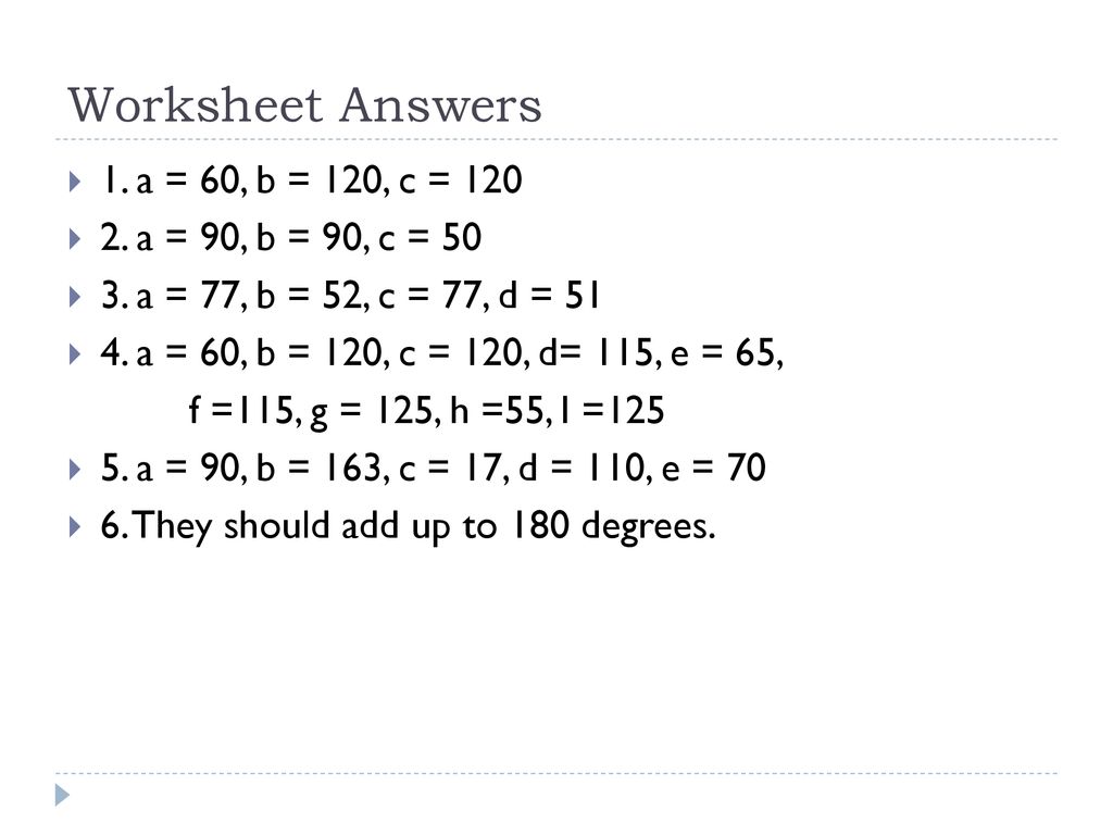 Worksheet Answers 1 A 60 B 1 C Ppt Download