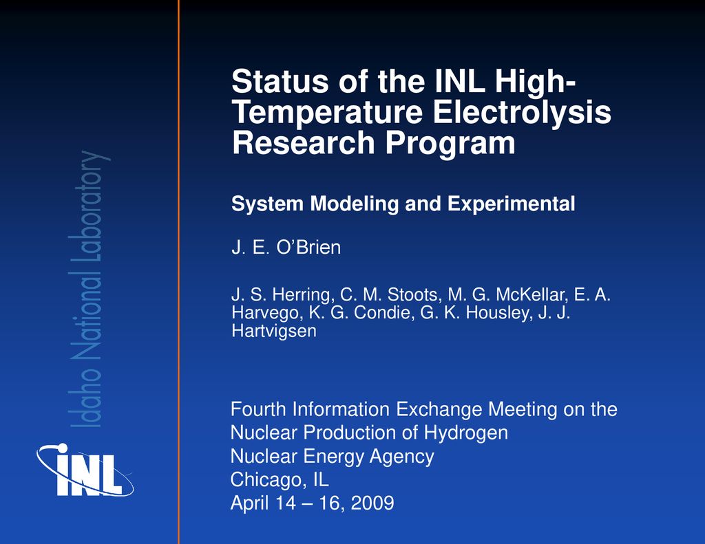 Status Of The Inl High Temperature Electrolysis Research Program Ppt Download