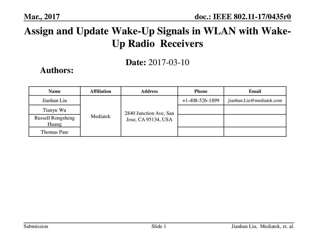 Assign And Update Wake Up Signals In Wlan With Wake Up Radio Receivers Ppt Download