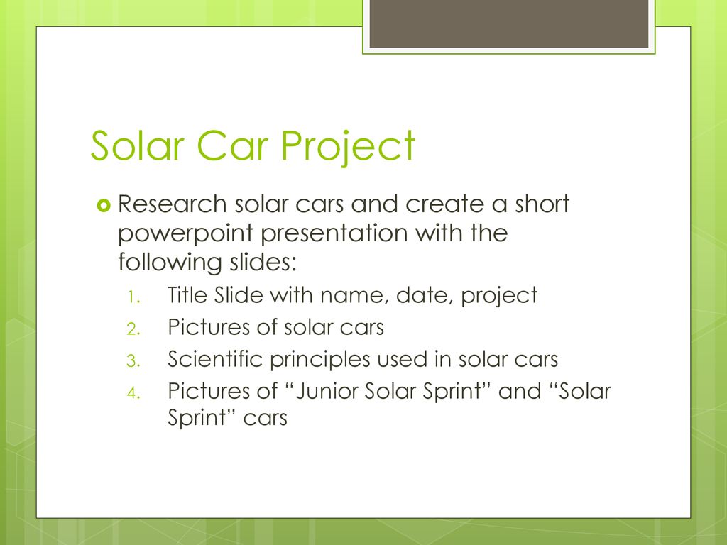Solar car project ppt discount