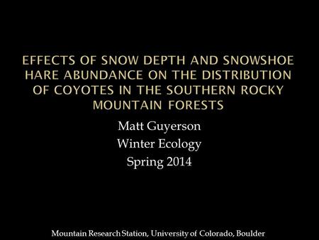 Matt Guyerson Winter Ecology Spring 2014 Mountain Research Station, University of Colorado, Boulder.