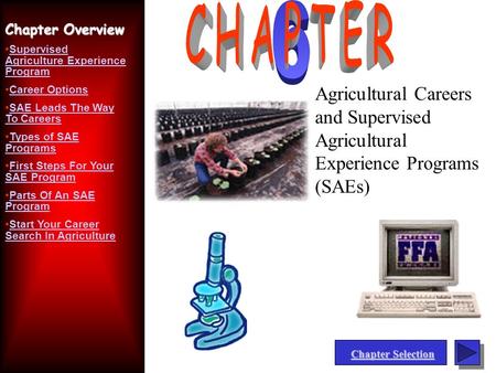 Chapter Selection Chapter Selection Agricultural Careers and Supervised Agricultural Experience Programs (SAEs) Chapter Overview Supervised Agriculture.
