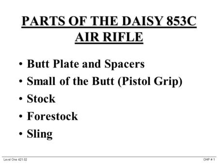 PARTS OF THE DAISY 853C AIR RIFLE