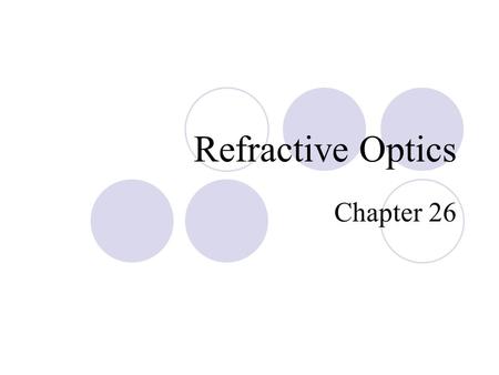 Refractive Optics Chapter 26. Refractive Optics  Refraction  Refractive Image Formation  Optical Aberrations  The Human Eye  Optical Instruments.