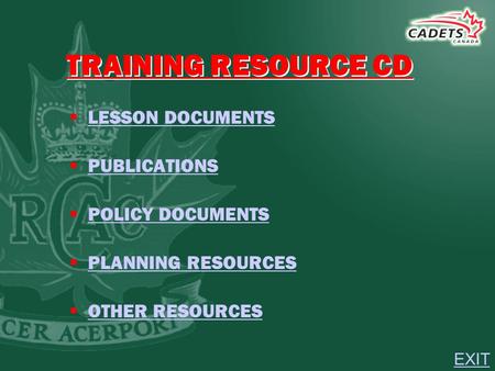 TRAINING RESOURCE CD  LESSON DOCUMENTS LESSON DOCUMENTS  PUBLICATIONS PUBLICATIONS  POLICY DOCUMENTS POLICY DOCUMENTS  PLANNING RESOURCES PLANNING.