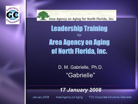 January 2008 Area Agency on Aging TCC Corporate Solutions- Gabrielle Leadership Training for Area Agency on Aging of North Florida, Inc. Leadership Training.
