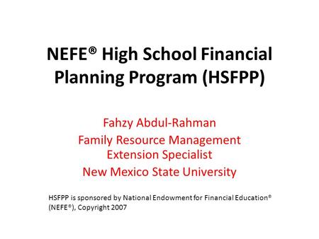 NEFE® High School Financial Planning Program (HSFPP)