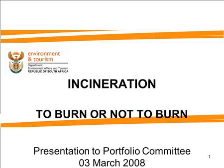 1 INCINERATION TO BURN OR NOT TO BURN Presentation to Portfolio Committee 03 March 2008.