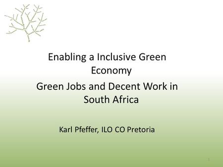 1 Enabling a Inclusive Green Economy Green Jobs and Decent Work in South Africa Karl Pfeffer, ILO CO Pretoria.