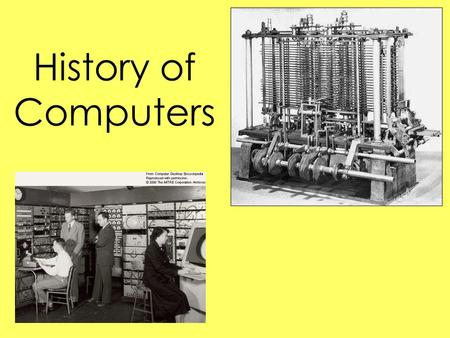 History of Computers. Definition of Computer One who computes A device for making calculations A programmable electronic device that stores, retrieves,
