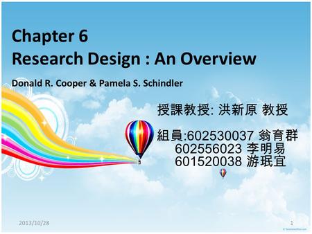 Chapter 6 Research Design : An Overview
