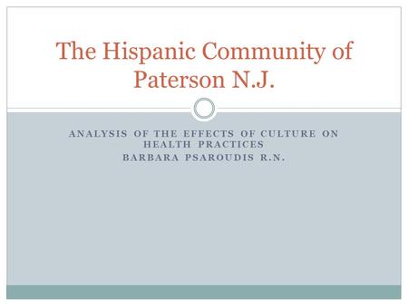 The Hispanic Community of Paterson N.J.