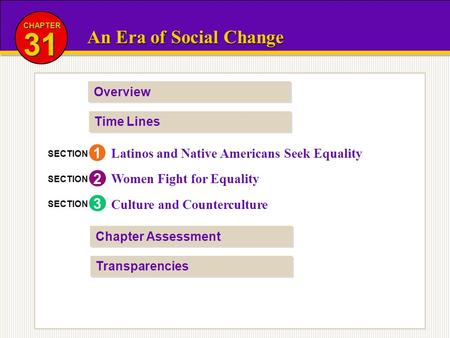 CHAPTER 31 An Era of Social Change Overview Time Lines 1