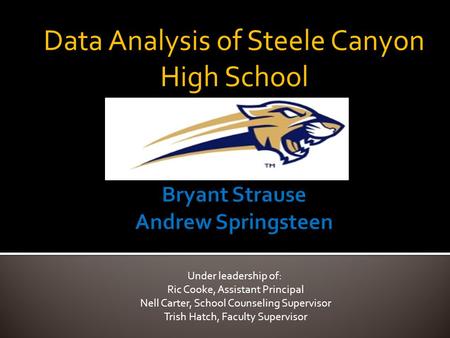 Data Analysis of Steele Canyon High School Under leadership of: Ric Cooke, Assistant Principal Nell Carter, School Counseling Supervisor Trish Hatch, Faculty.
