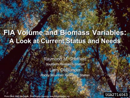 FIA Volume and Biomass Variables : A Look at Current Status and Needs Raymond M. Sheffield Southern Research Station Larry DeBlander Rocky Mountain Research.