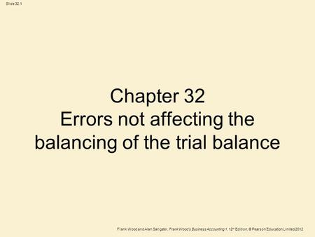Chapter 32 Errors not affecting the balancing of the trial balance