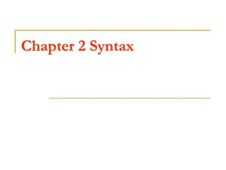 Chapter 2 Syntax. Syntax The syntax of a programming language specifies the structure of the language The lexical structure specifies how words can be.