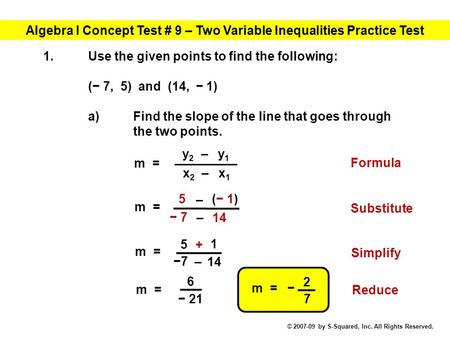 Algebra I Concept Test # 9 – Two Variable Inequalities Practice Test