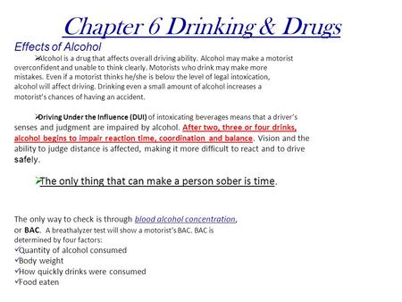 Chapter 6 Drinking & Drugs
