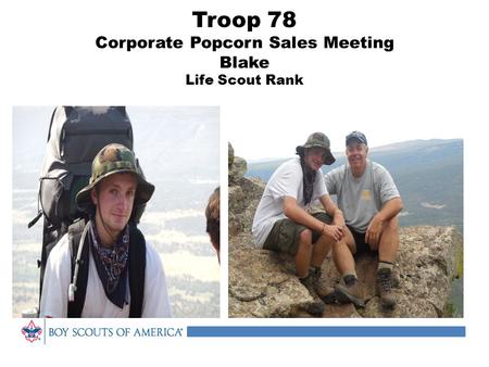 Troop 78 Corporate Popcorn Sales Meeting Blake Life Scout Rank.