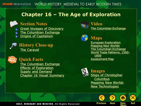 Chapter 16 – The Age of Exploration