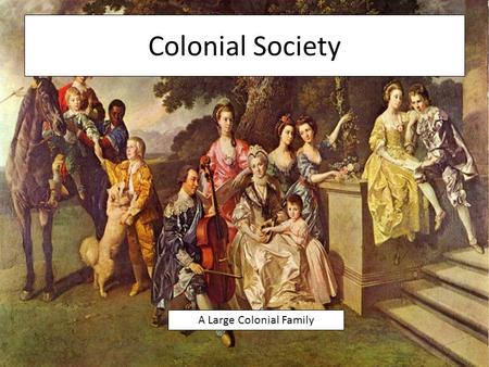 Colonial Society A Large Colonial Family. The Family in Colonial Times Many colonists lived with their extended families Most colonists lived on a farm.