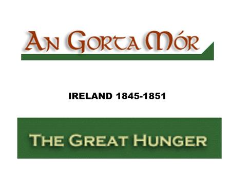 IRELAND 1845-1851. Mother IRELAND “The Great Irish Hunger epoch changed the face and the heart of Ireland. The Famine--yielded like the ice of the Northern.