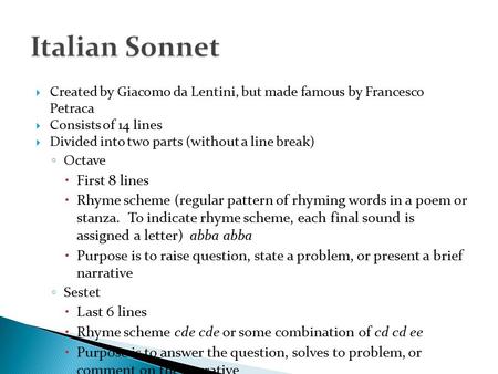 Italian Sonnet First 8 lines