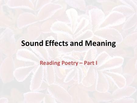 Sound Effects and Meaning