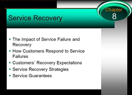 8 Chapter Service Recovery  The Impact of Service Failure and Recovery  How Customers Respond to Service Failures  Customers’ Recovery Expectations.