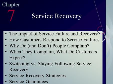McGraw-Hill/Irwin ©2003. The McGraw-Hill Companies. All Rights Reserved Chapter 7 Service Recovery The Impact of Service Failure and Recovery How Customers.
