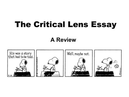 The Critical Lens Essay A Review. Your Task Write a critical essay in which you discuss two literary works from the particular perspective of the statement.