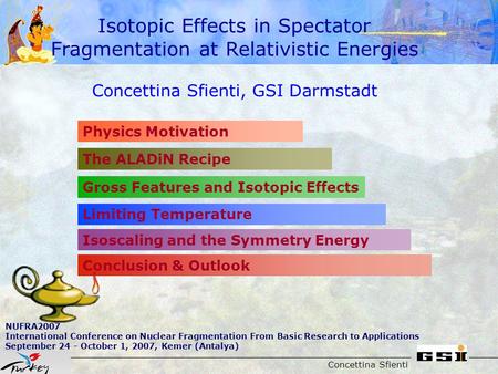 Concettina Sfienti Concettina Sfienti, GSI Darmstadt Isotopic Effects in Spectator Fragmentation at Relativistic Energies Gross Features and Isotopic Effects.