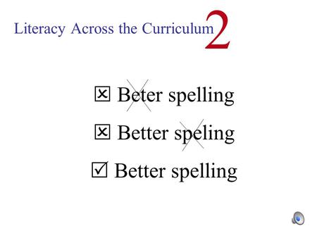 Literacy Across the Curriculum 2  Beter spelling  Better speling  Better spelling.
