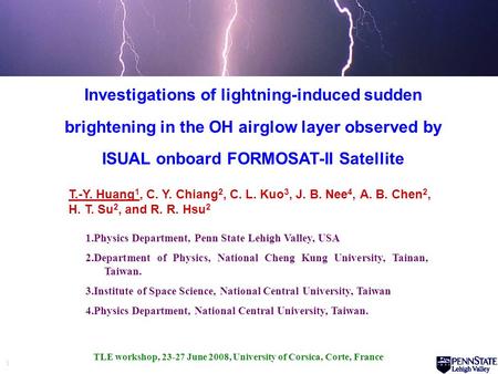 1 Investigations of lightning-induced sudden brightening in the OH airglow layer observed by ISUAL onboard FORMOSAT-II Satellite 1.Physics Department,