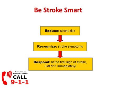 Be Stroke Smart Reduce: stroke risk Recognize: stroke symptoms
