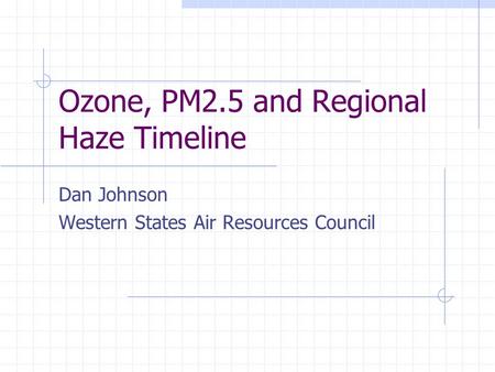 Ozone, PM2.5 and Regional Haze Timeline Dan Johnson Western States Air Resources Council.