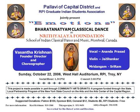 Jointly present Sunday, October 22, 2006, West Hall Auditorium, RPI, Troy, NY Suggested Donations: Patron-$100, Sponsor-$50, General-$12, Students-$5,